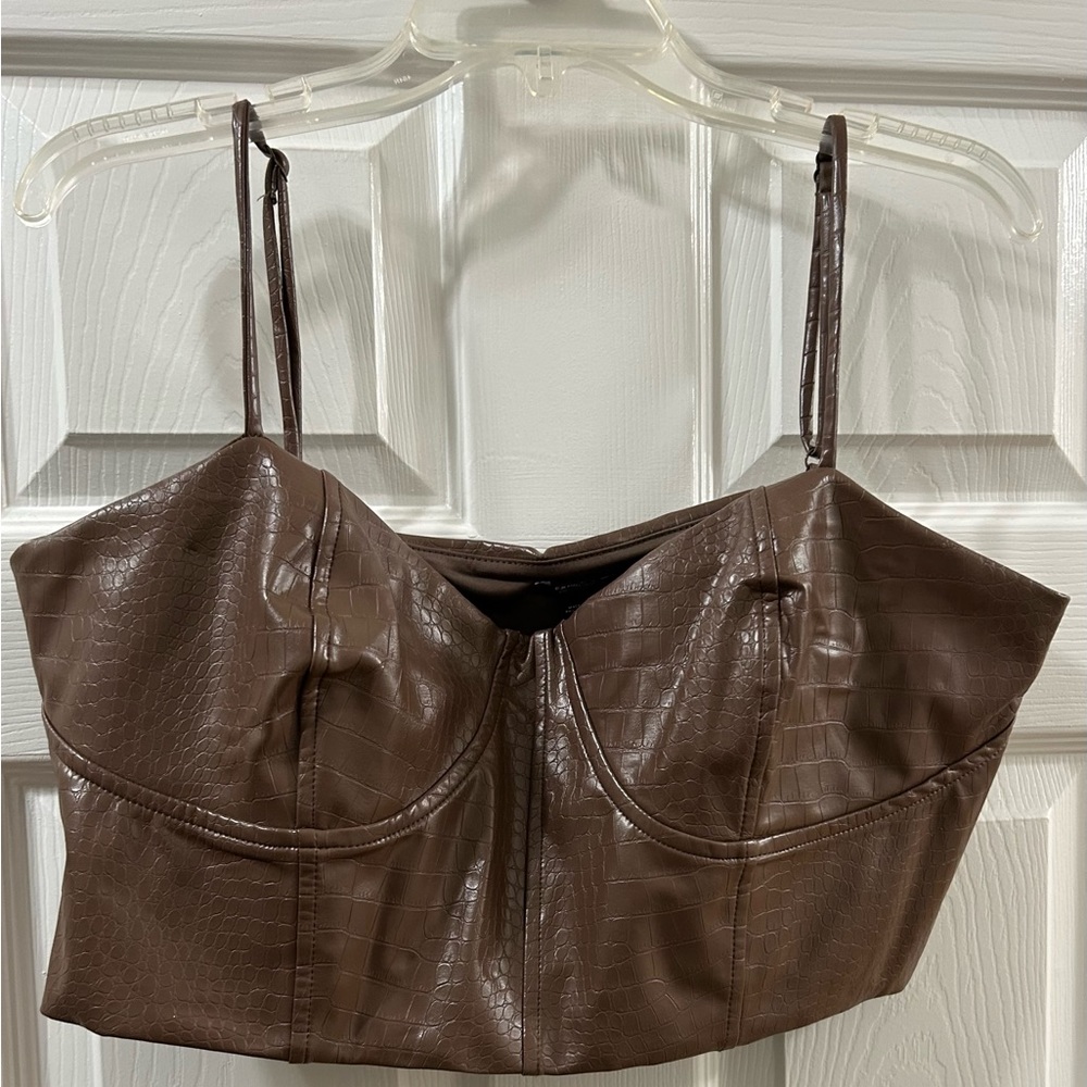 Express Brown Snakeskin print Faux Leather Crop Top